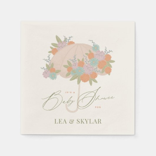 Bloemenparaplu neutraal unisex Baby shower Servet (Voorkant)