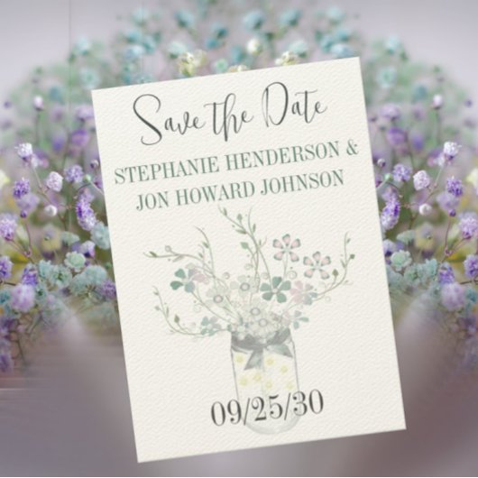 Bloemenpastel Dusty Blue en Lavendel Save The Date