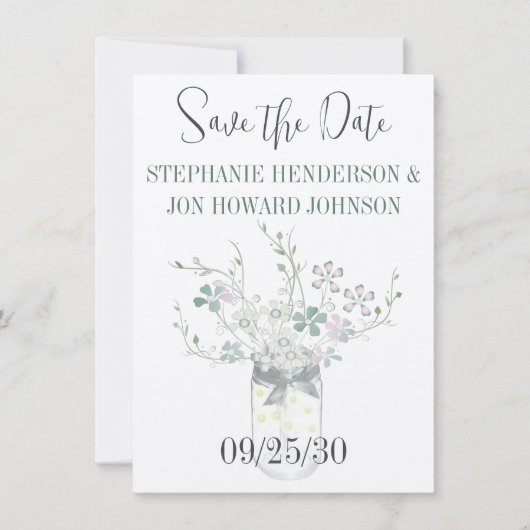 Bloemenpastel Dusty Blue en Lavendel Save The Date (Voorkant)