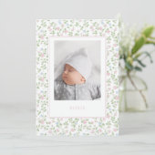 Bloemenpastel Rozen Baby Geboortefoto aankondiging (Staand voorkant)