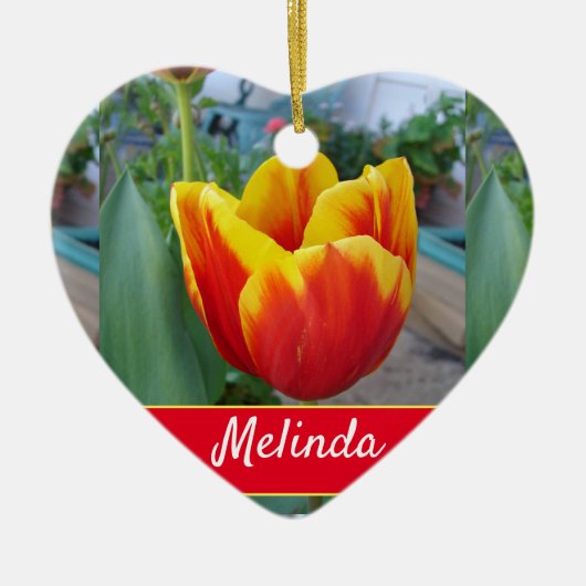  bloemenpastel tulp rode vrouwen keramisch ornament (Voorkant)