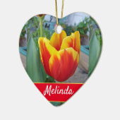  bloemenpastel tulp rode vrouwen keramisch ornament (Links)