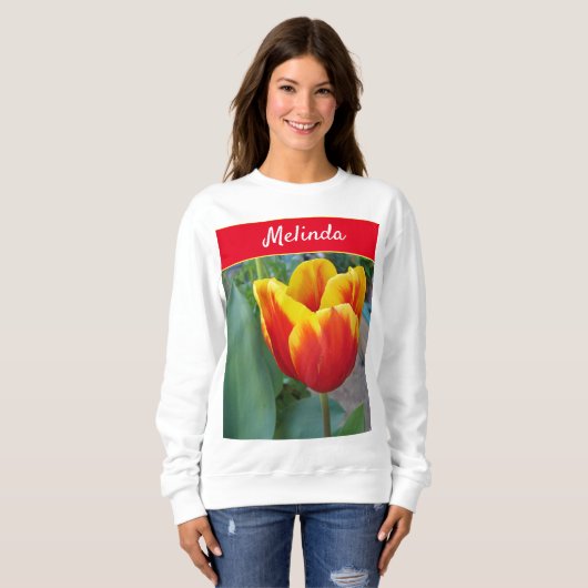  bloemenpastel tulp rode vrouwen trui (Voorkant volledig)