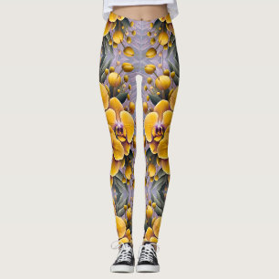 BLOEMENPATRONEERSEL ~ Geel zilver ~ Leggings