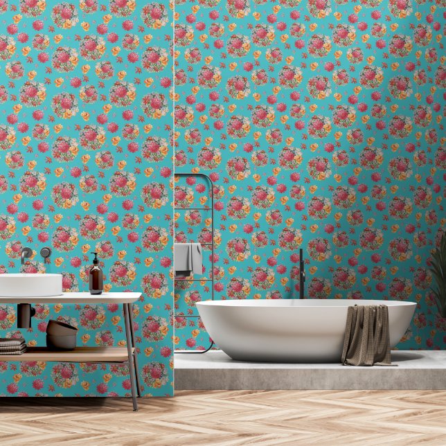 Bloemenpatronen voor waterverf behang (Badkamer)