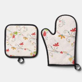 Bloemenpatroon Aangepaste Achtergrond  Ovenwant & Pannenlap Set