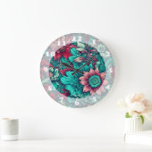 Bloemenpatroon, Aqua, Blauwgroen, Turquoise en Gri Grote Klok (Huis)