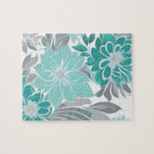 Bloemenpatroon, Aqua, Blauwgroen, Turquoise en Gri Legpuzzel (Horizontaal)