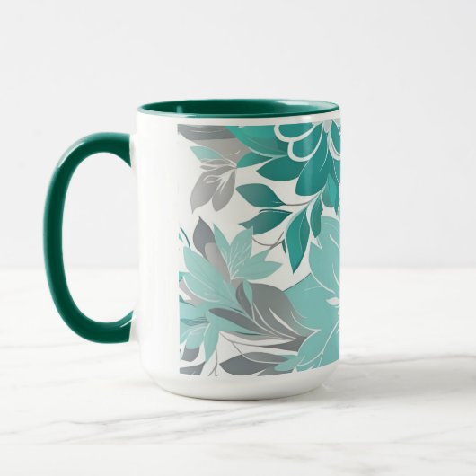 Bloemenpatroon, Aqua, Blauwgroen, Turquoise en Gri Mok (Links)