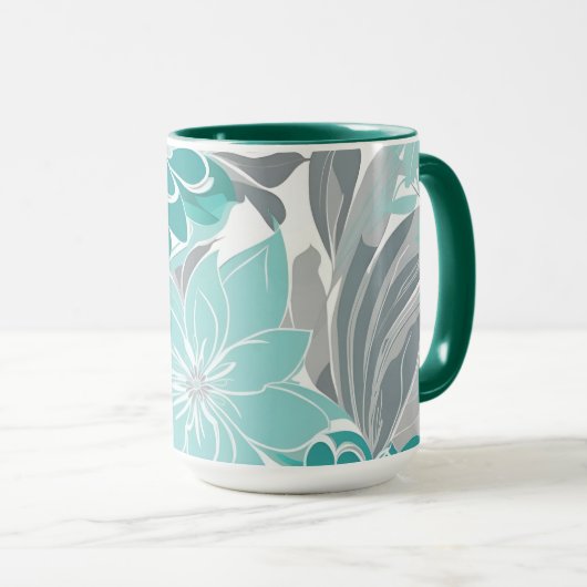 Bloemenpatroon, Aqua, Blauwgroen, Turquoise en Gri Mok (Voorkant rechts)