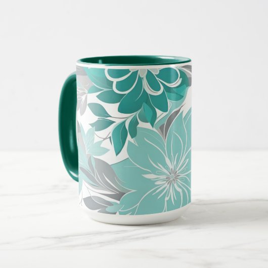 Bloemenpatroon, Aqua, Blauwgroen, Turquoise en Gri Mok (Voorkant links)