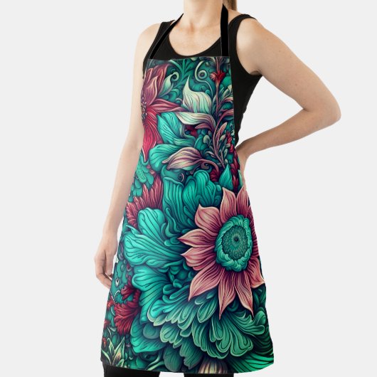 Bloemenpatroon, Aqua, Blauwgroen, Turquoise en Gri Schort (Insitu)