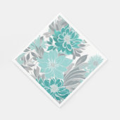 Bloemenpatroon, Aqua, Blauwgroen, Turquoise en Gri Servet (Hoek)
