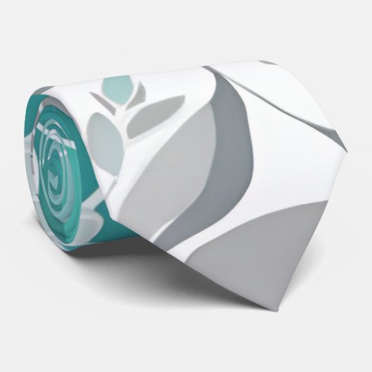 Bloemenpatroon, Aqua, Blauwgroen, Turquoise en Gri Stropdas (Opgerold)