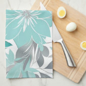 Bloemenpatroon, Aqua, Blauwgroen, Turquoise en Gri Theedoek (Quarter Fold)
