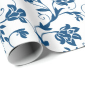 Bloemenpatroon | Blauw & Wit Om het even welke len Cadeaupapier (Rol Hoek)