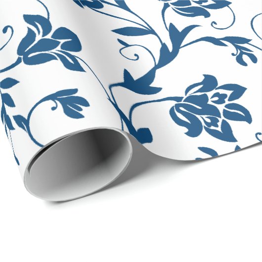 Bloemenpatroon | Blauw & Wit Om het even welke len Cadeaupapier (Rol Hoek)