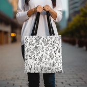 Bloemenpatroon Canvas tas, zwart-witte Canvas tas