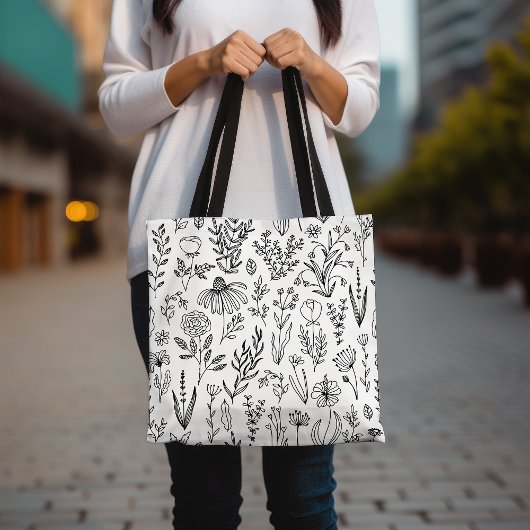 Bloemenpatroon Canvas tas, zwart-witte Canvas tas