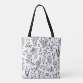 Bloemenpatroon Canvas tas, zwart-witte Canvas tas (Achterkant)