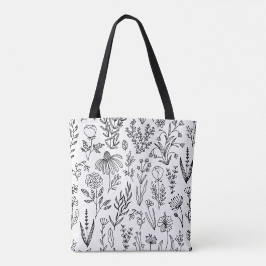 Bloemenpatroon Canvas tas, zwart-witte Canvas tas (Achterkant)