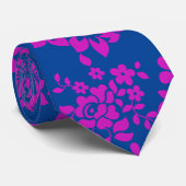 Bloemenpatroon D02.pink.b Blauw BG Stropdas (Opgerold)