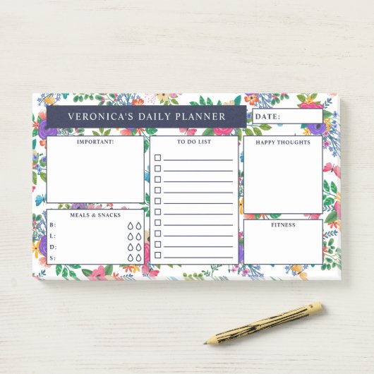  Bloemenpatroon Dagelijkse Planner Post-it® Notes (Op bureau)