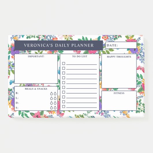  Bloemenpatroon Dagelijkse Planner Post-it® Notes (Voorkant)