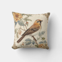 Bloemenpatroon en lieflijke vogel, Off White, Geel