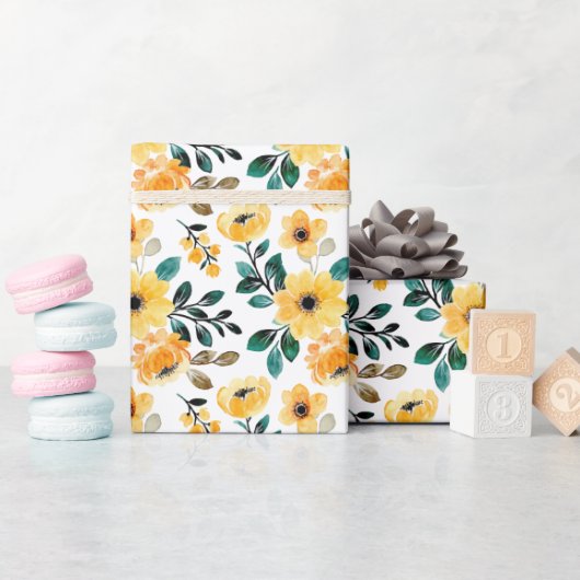 Bloemenpatroon | geel wit madeliefje roos elegant cadeaupapier (Baby Shower)