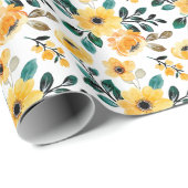 Bloemenpatroon | geel wit madeliefje roos elegant cadeaupapier (Rol Hoek)