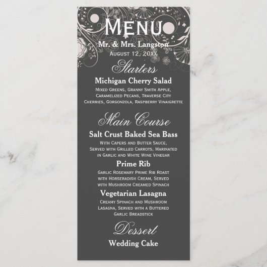 Bloemenpatroon Grijs/Wit - Ontvangst Menu (Voorkant)