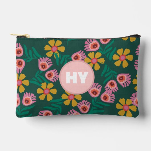 Bloemenpatroon groen schattig monogram cosmetica etui (Voorkant)