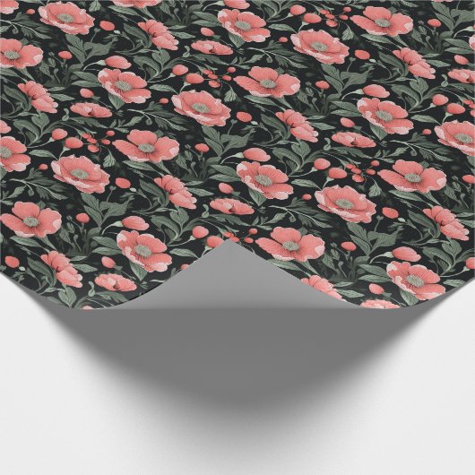 Bloemenpatroon Groene eikenbladeren en roze bloeme Cadeaupapier (Hoek)