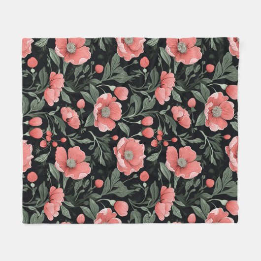 Bloemenpatroon Groene eikenbladeren en roze bloeme Fleece Deken (Voorkant (Horizontaal))