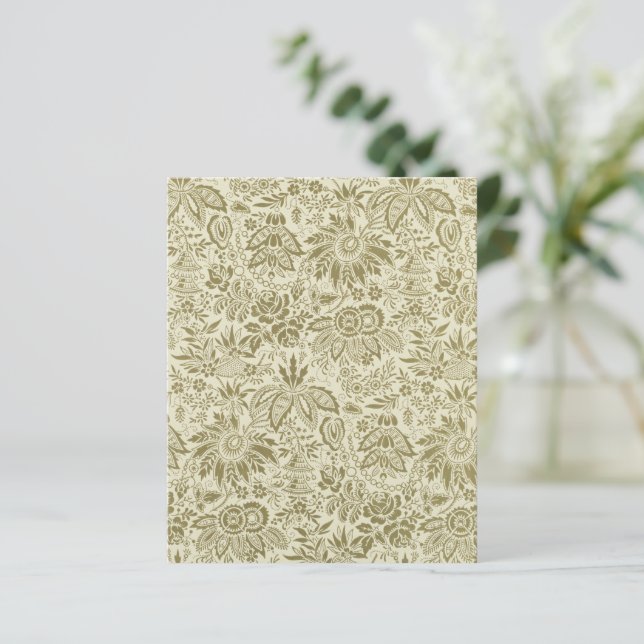 Bloemenpatroon Groene salie Antiek Damask (Staand voorkant)