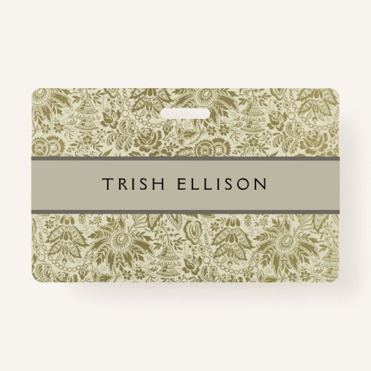 Bloemenpatroon Groene salie Antiek Damask Badge (Voorkant)