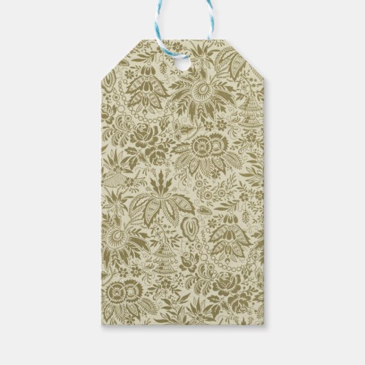 Bloemenpatroon Groene salie Antiek Damask Cadeaulabel (Voorkant)