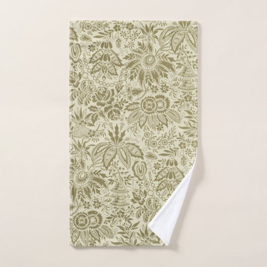 Bloemenpatroon Groene salie Antiek Damask Handdoek (Handdoek)