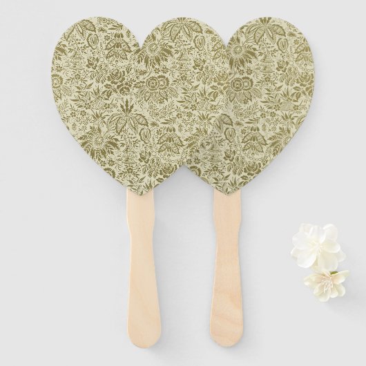 Bloemenpatroon Groene salie Antiek Damask Handwaaier (Voorkant en achterkant)