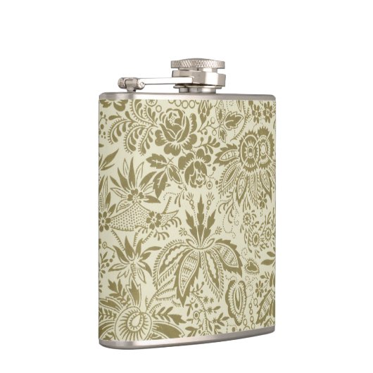 Bloemenpatroon Groene salie Antiek Damask Heupfles (Rechts)