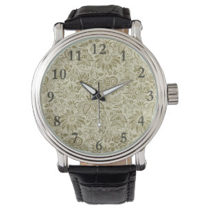 Bloemenpatroon Groene salie Antiek Damask Horloge