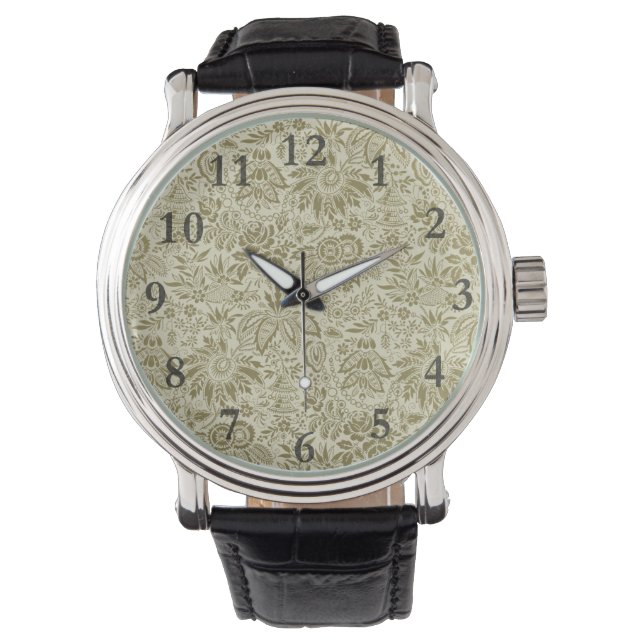 Bloemenpatroon Groene salie Antiek Damask Horloge (Voorkant)