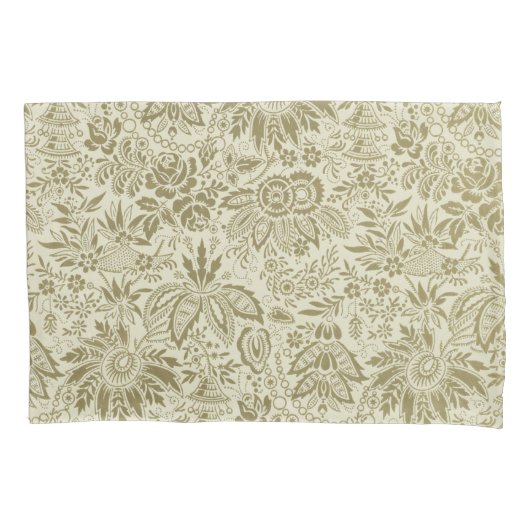 Bloemenpatroon Groene salie Antiek Damask Kussensloop (Voorkant-Links)