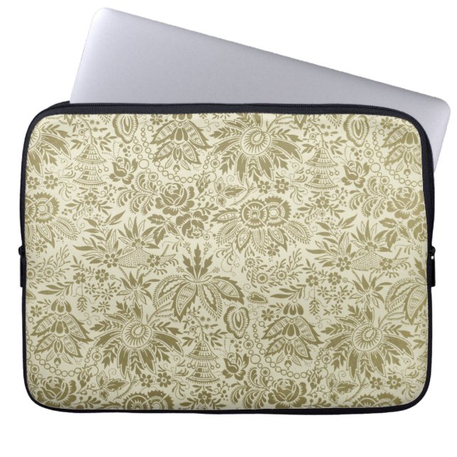 Bloemenpatroon Groene salie Antiek Damask Laptop Sleeve (Voorkant)