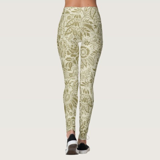 Bloemenpatroon Groene salie Antiek Damask Leggings (Achterkant)