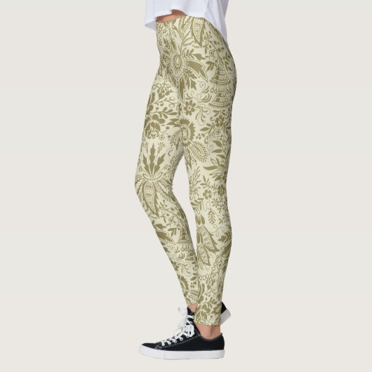 Bloemenpatroon Groene salie Antiek Damask Leggings (Links)