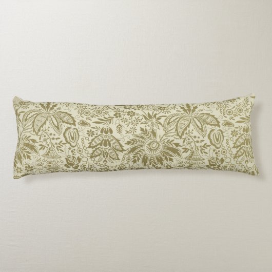 Bloemenpatroon Groene salie Antiek Damask Lichaamskussen (Achterkant)