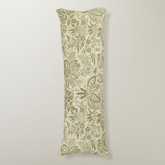 Bloemenpatroon Groene salie Antiek Damask Lichaamskussen (Voorkant Verticaal)