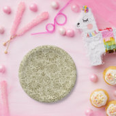 Bloemenpatroon Groene salie Antiek Damask Papieren Bordje (Feest)